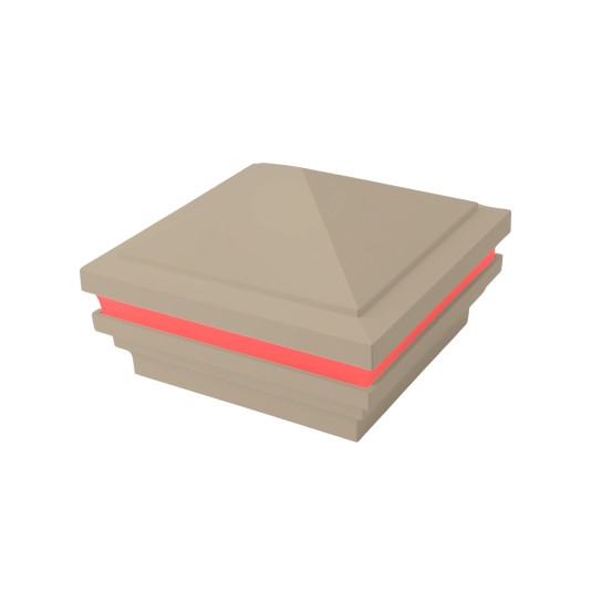 4" Sq. Haven Halo Low Voltage Post Cap with RGB Lighting & 2 Way Splitter | Khaki