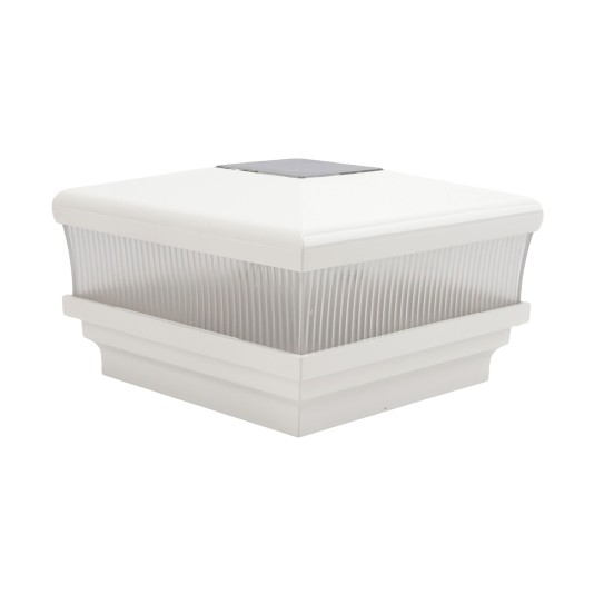 LMT-1666W 4" Sq. Neptune Scallop Lens Solar LED Lighted Vinyl Post Cap - White