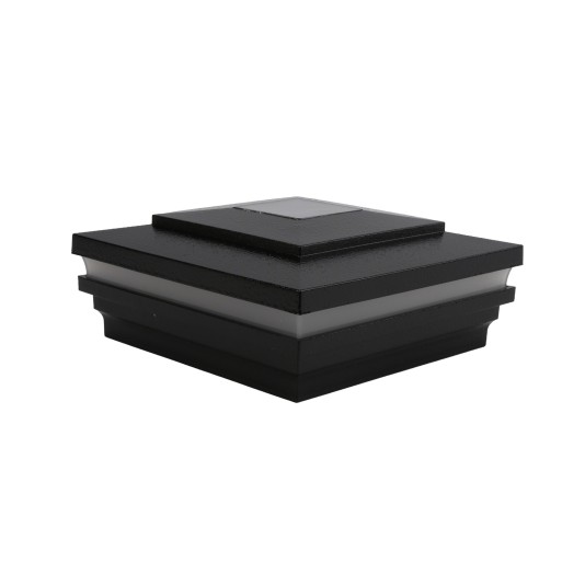 LMT-1861HB 6" Sq. Cape May Halo Solar LED Lighted Vinyl Post Cap - Hammertone Black