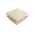 4" Sq. Neptune Low Voltage LED Lighted Vinyl Post Cap for Vinyl Fence and Railing (Warm White) Almond