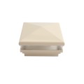 4" Sq. Neptune Low Voltage LED Lighted Vinyl Post Cap for Vinyl Fence and Railing (Warm White) Almond