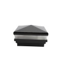 4" Sq. Neptune Low Voltage LED Lighted Vinyl Post Cap for Vinyl Fence and Railing (Warm White) Hammertone Black