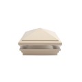 5" Sq. Haven Low Voltage LED Lighted Vinyl Post Cap for Vinyl Fence and Railing (Warm White) Almond