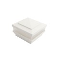 4" Sq. Cape May Scallop Lens Low Voltage LED Lighted Vinyl Post Cap for Vinyl Fence and Railing (Warm White) White