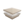 4" Sq. Neptune Scallop Lens Low Voltage LED Lighted Vinyl Post Cap for Vinyl Fence and Railing (Warm White) Khaki