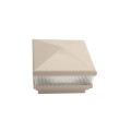 4" Sq. Neptune Scallop Lens Low Voltage LED Lighted Vinyl Post Cap for Vinyl Fence and Railing (Warm White) Khaki