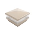 4" Sq. Neptune Scallop Lens Low Voltage LED Lighted Vinyl Post Cap for Vinyl Fence and Railing (Warm White) Khaki