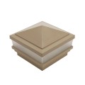 4" x 4" Haven Scallop Lens Low Voltage (Cool White LED) Lighted Vinyl Post Cap - Khaki
