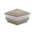 4" x 4" Haven Scallop Lens Low Voltage (Cool White LED) Lighted Vinyl Post Cap - Khaki