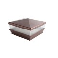 5" Sq. Neptune Scallop Lens Low Voltage LED Lighted Vinyl Post Cap for Vinyl Fence and Railing (Warm White) Antique Copper