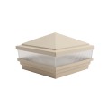 5" Sq. Haven Scallop Lens Low Voltage LED Lighted Vinyl Post Cap for Vinyl Fence and Railing (Warm White) Almond