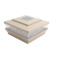 5" Sq. Cape May Scallop Lens Solar LED Lighted Vinyl Post Cap for Vinyl Fence and Railing (Khaki)