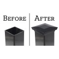 3 1/2" Sq. Ornamental Downward Low Voltage LED Lighted Post Cap - 1747B-5K - Black (Before and After Installation)