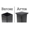 5.5" Sq. Ornamental Downward Low Voltage LED Lighted Post Cap - 1801BLK-5K - Black (Before and After Installation Shown)