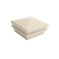 4" Sq. Neptune Halo Low Voltage LED Lighted Vinyl Post Cap for Vinyl Fence and Railing (Warm White) Almond