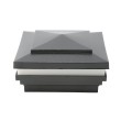 LMT 3.625" Sq. Cape May Halo Low Voltage LED Lighted Vinyl Post Cap - Hammertone Black LMT-1838-LED-HB-3K