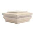 4" Sq. Cape May Halo Low Voltage LED Lighted Vinyl Post Cap for Vinyl Fence and Railing (Cool White) Beige