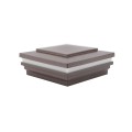 6" Sq. Cape May Halo Low Voltage LED Lighted Vinyl Post Cap for Vinyl Fence and Railing (Cool White) Antique Brown