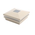 5" Sq. Neptune Halo Solar LED Lighted Vinyl Post Cap for Vinyl Fence and Railing (Khaki)