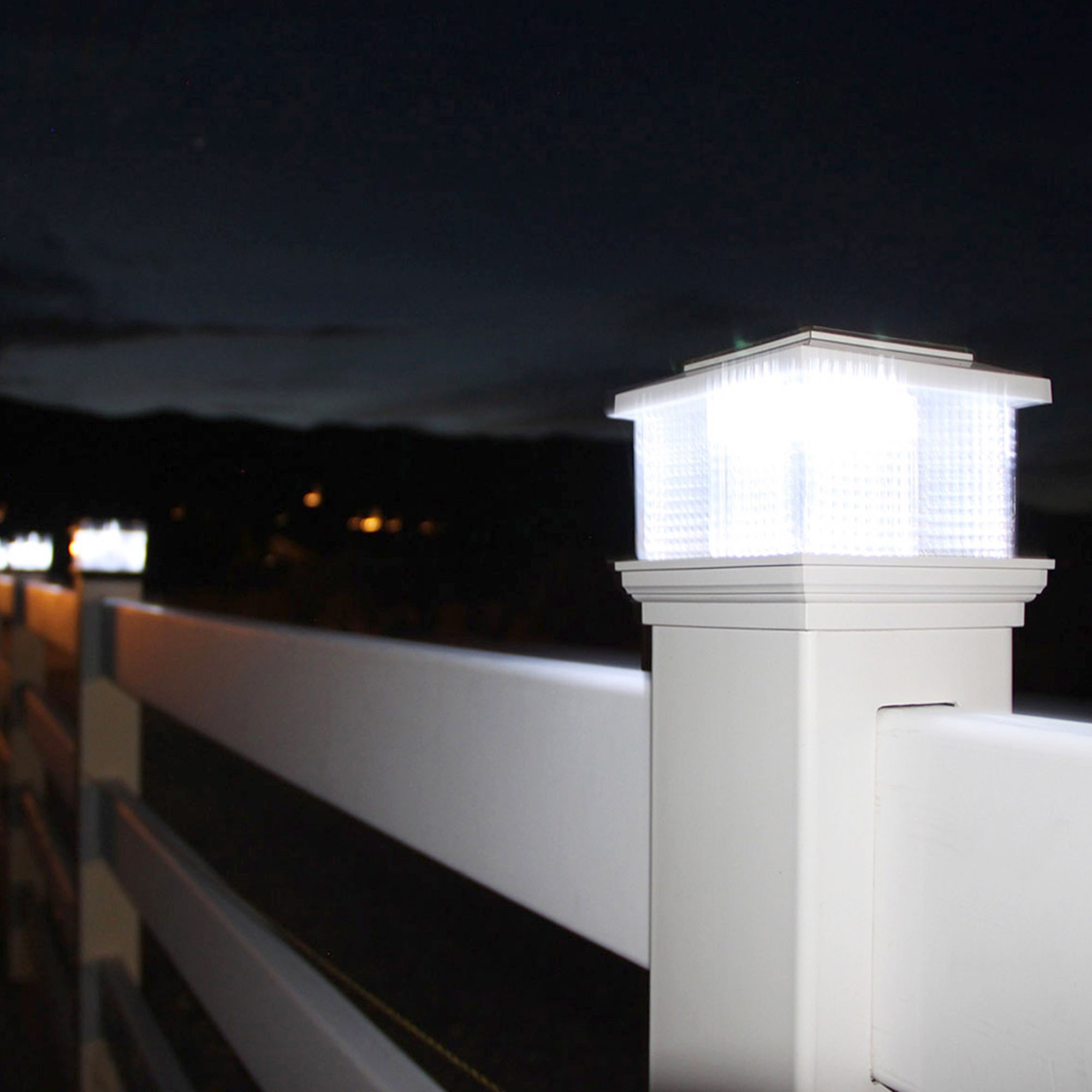 lighted post caps at night